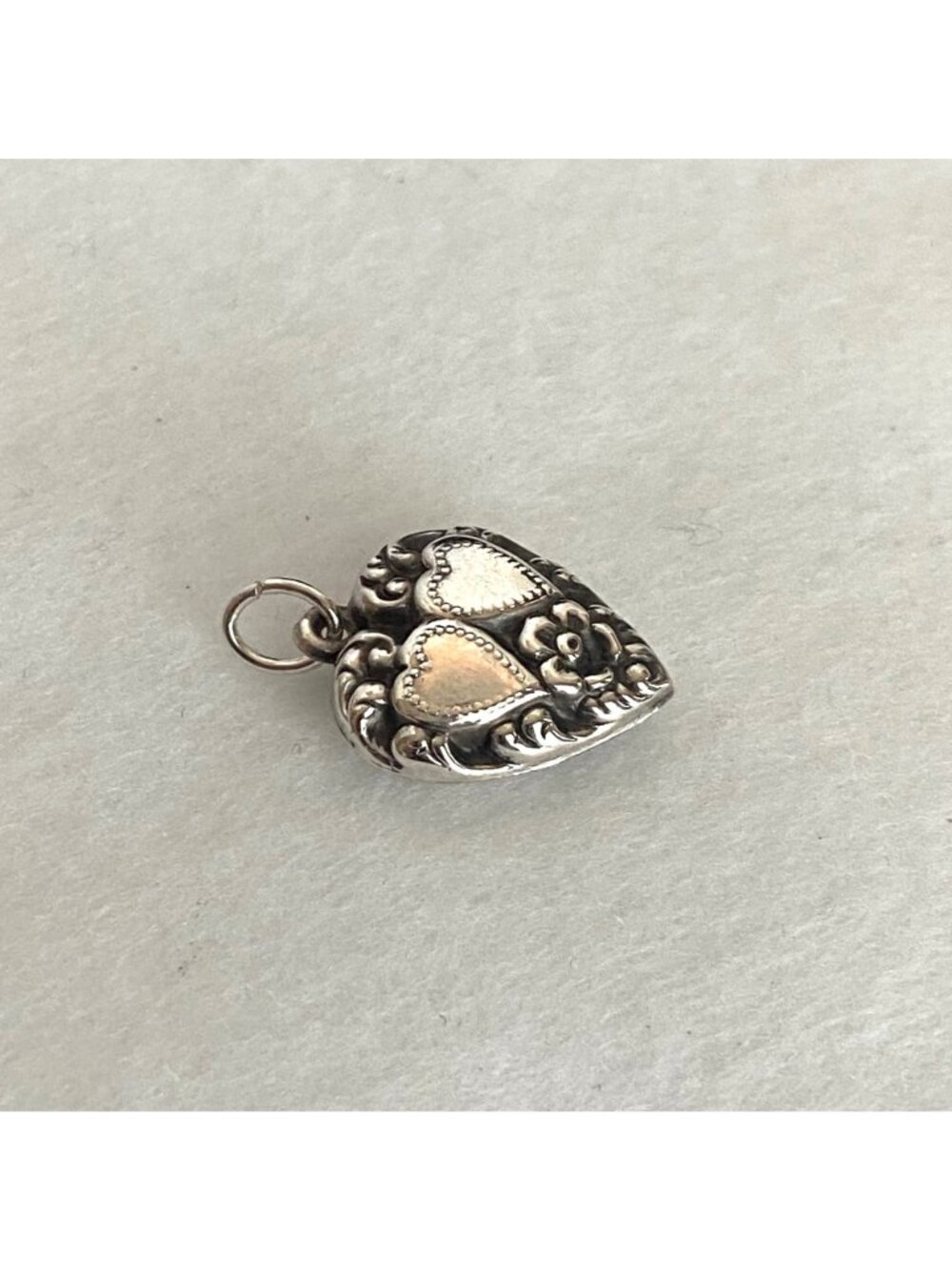VTG Sterling Silver 925 Repousse Puffy Heart Sweetheart Charm Pendant - Picture 3 of 16